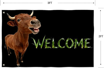 Cattle Welcome Flag 2X3FT, Farm House Flags, Cow Meme Banner,Both Sides Printed, Men Women Banner,Vibrant Colors, Double Stitched with 2 Brass Grommets, Bar Garden Street Decoration, GYM, Office Decor,Indoor Outdoor Use,Gifts. (Cattle, 2x3ft)