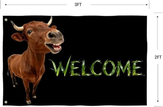Cattle Welcome Flag 2X3FT, Farm House Flags, Cow Meme Banner,Both Sides Printed, Men Women Banner,Vibrant Colors, Double Stitched with 2 Brass Grommets, Bar Garden Street Decoration, GYM, Office Decor,Indoor Outdoor Use,Gifts. (Cattle, 2x3ft)