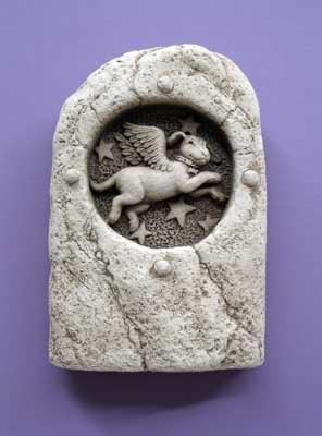 Carruth Studio, Star Chaser Wall Plaque Garden Statue Figurine, Original Sculpture Handcrafted in Stone, Artisan Made