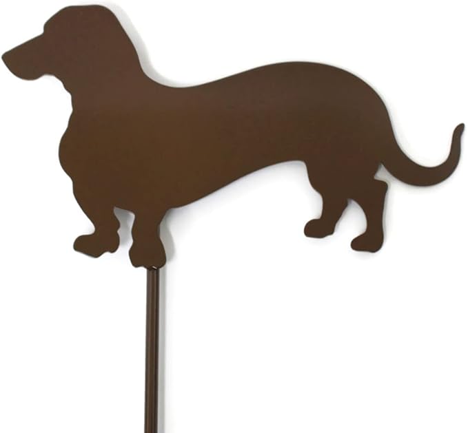 Pets and Farm Animals Metal Garden Landscape Stake (9.25" Wide Wiener Dog on Stake, Gloss Brown)