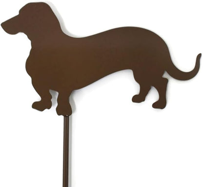 Pets and Farm Animals Metal Garden Landscape Stake (9.25" Wide Wiener Dog on Stake, Gloss Brown)