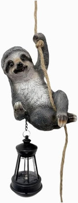 Sloth Garden Decor Cute Wild Animal Outdoor Sculpture Resin Climbing Twine with LED Light Waterproof Hanging Animal Figurine for Garden Wall Balcony
