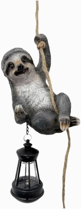 Sloth Garden Decor Cute Wild Animal Outdoor Sculpture Resin Climbing Twine with LED Light Waterproof Hanging Animal Figurine for Garden Wall Balcony