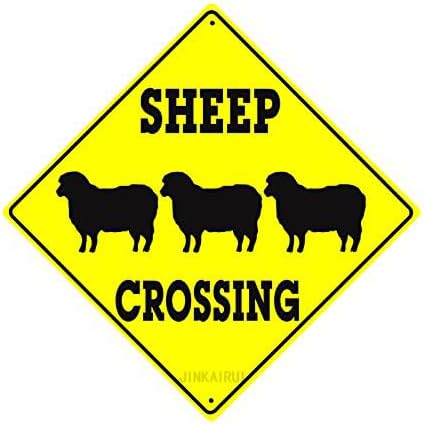 Metal Tin Sign Sheep Crossing with Graphic Farm Ranch Sheeps Animal Caution Xing Road Décor Diamond Sign Indoor Outdoor Wall Decor Yard Sign Square Sign 12" x 12" (2 Pack)