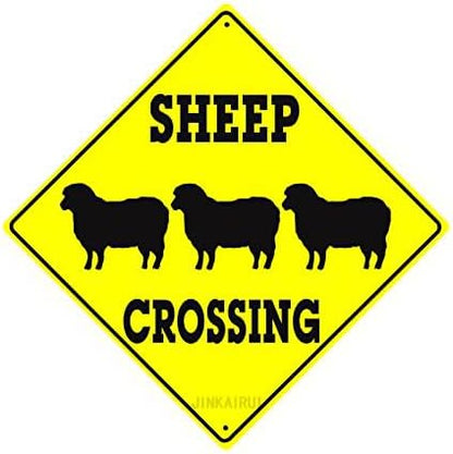 Metal Tin Sign Sheep Crossing with Graphic Farm Ranch Sheeps Animal Caution Xing Road Décor Diamond Sign Indoor Outdoor Wall Decor Yard Sign Square Sign 12" x 12" (2 Pack)