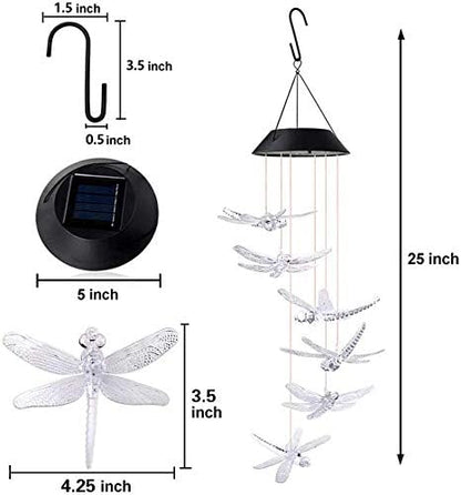 Tvoip Color Changing LED Solar Power Lamp Dragonfly Wind Chimes Garden Decoration Yard Waterproof LED Light Lighting Hanging Decor (Dragonfly)