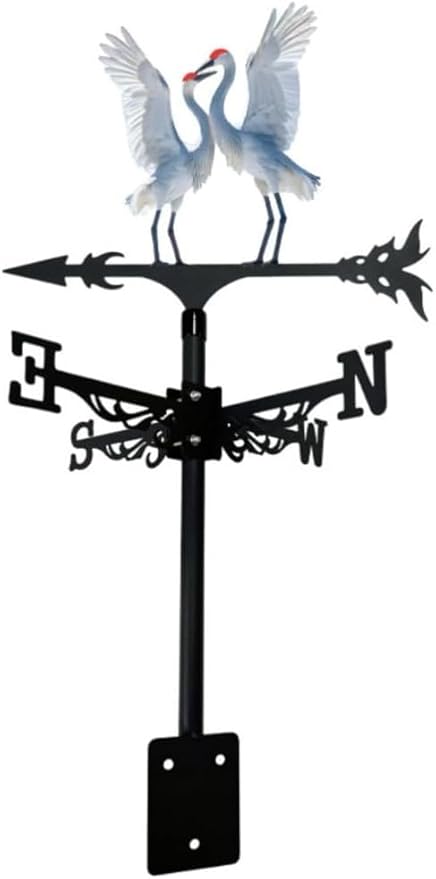 Colorful Red-Crowned Crane Weather Vane Metal Peacock Rooftop Weathervane Iron Wind Direction Indicator Garden Statue Yard Decor Lawn Ornament (Peacock Spreading) Crane C