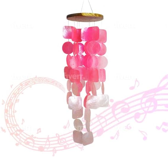 Capiz Shell Wind Chimes - with Clear & Melodious Sound -Handmade Sturdy Wood Wind Chimes Provides Comfortable and Pleasant Ambiance State Every Day, (Pink)