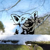 Outdoor Metal Art Funny Peeping Animal Statue Stakes Fence Landscape for Yard Garden Decor Animal Silhouette Ornaments (Pig)