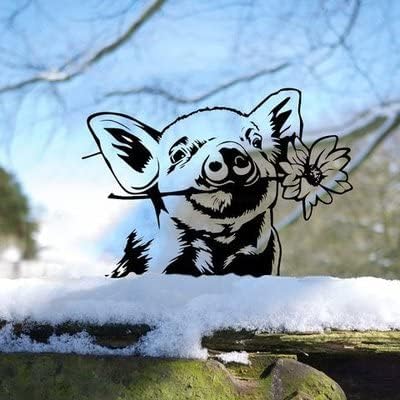 Outdoor Metal Art Funny Peeping Animal Statue Stakes Fence Landscape for Yard Garden Decor Animal Silhouette Ornaments (Pig)