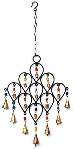 Iron Drop Windchime Bells Bead Recycled Metal Rustic Garden Decor Indoor Outdoor