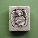 Carruth Studio, Angel Mini Wall Plaque Garden Statue Figurine, Original Sculpture Handcrafted in Stone, Artisan Made