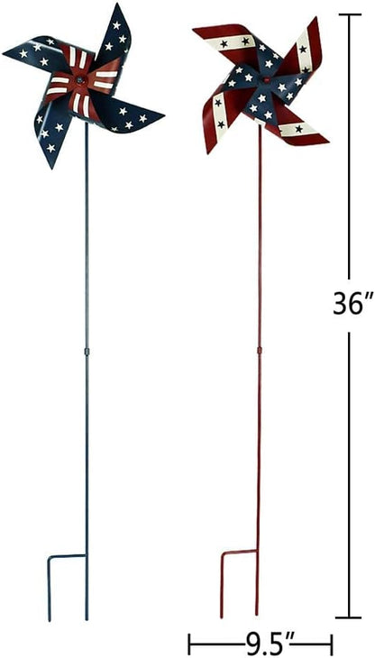 Linfevisi Metal Patriotic Pinwheels for Independence Day American Flag Metal Pinwheel Garden Stake Wind Spinners Red White and Blue 4th of July Decorations Memorial Day Lawn Ornaments Yard Art 36" H