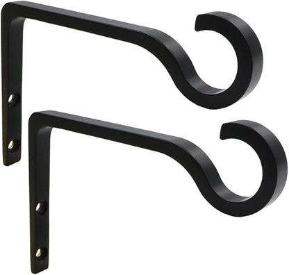QIEGL Hanging Plant Bracket 6inch Metal Plant Hook Shepherds Hook Decorative Wall Plant Hanger for Hanging Lanterns, Bird Feeder, Flower Basket, Home Decor Indoor & Outdoor 2 Pack (Black)