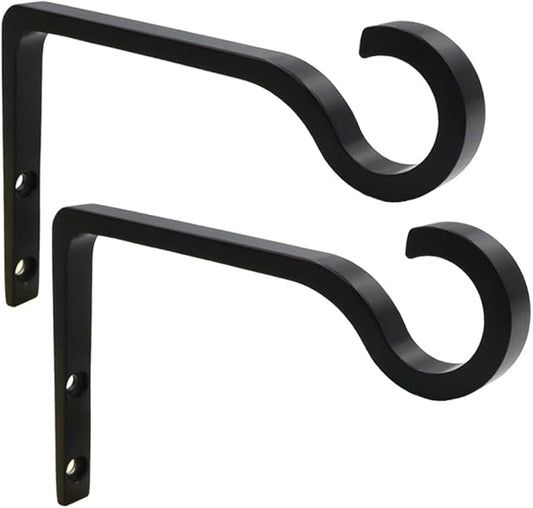 QIEGL Hanging Plant Bracket 6inch Metal Plant Hook Shepherds Hook Decorative Wall Plant Hanger for Hanging Lanterns, Bird Feeder, Flower Basket, Home Decor Indoor & Outdoor 2 Pack (Black)
