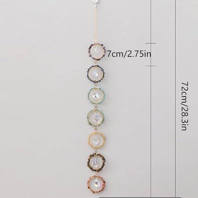 Chakra Hanging Crystals Natural Gemstone Decor Window Sun Catcher 7 Chakra Spheres Gemstone Wall Hangings Healing Crystal Decor Handmade Decoration Gift for Mom