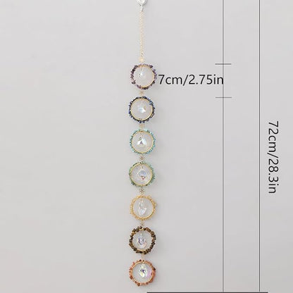 Chakra Hanging Crystals Natural Gemstone Decor Window Sun Catcher 7 Chakra Spheres Gemstone Wall Hangings Healing Crystal Decor Handmade Decoration Gift for Mom
