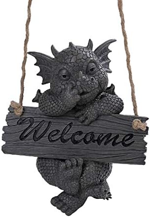 Pacific Giftware PT Garden Dragon Welcome Dragon Garden Display Decorative Accent Sculpture Stone Finish 10 Inch Tall