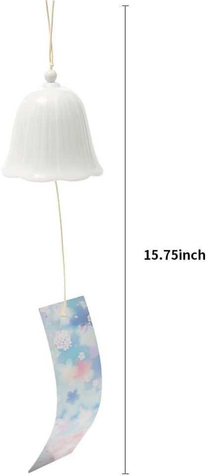 Ceramic Small Japanese Wind Chimes Outdoor, Cute Handmade Pendants Wind Bells/Wind Chimes for Outside with Soothing Melodic Tones for Garden Patio Balcony Home Décor (White)
