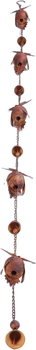 Owl Rain Chain Vintage, Bronze Metal Adjustable Rain Catcher Chain with Bells for Garden Decoration Eave Device Iron 230x11cm