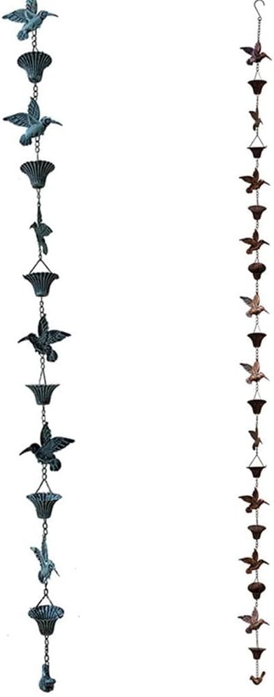 FABULETTA 8.5ft Metal Rain Chain for Outdoor Eaves Decoration, Vintage Garden Pendant with Rust-Resistant Design for Patio or Yard Water Flow(Blue)