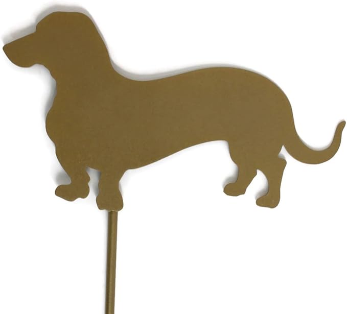 Pets and Farm Animals Metal Garden Landscape Stake (9.25" Wide Wiener Dog on Stake, Matte Gold)