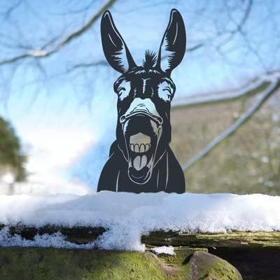 Humorous Metal Donkey Yard Art Outdoor Decor，Funny Donkey Peeping Animal Metal Art Garden Farm Statue Decor (E)