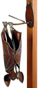 Modern Artisans Hanging Metal Garden Bat Sculpture, American Handmade: Open Wings, Facing Left in Rusty Brown