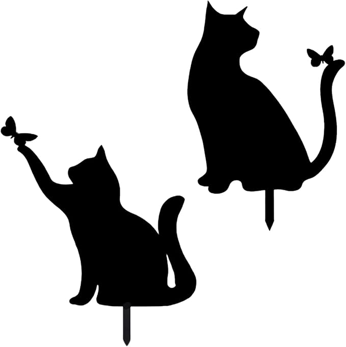Metal Cat Stake Garden Decor, Yard Decoration Art for Lawn, Gifts for Cat Lovers, Black Outdoor Home Decoration, Metal Kitty Statue (SO CAT Set)