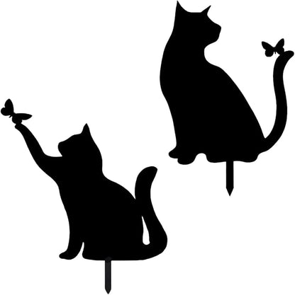 Metal Cat Stake Garden Decor, Yard Decoration Art for Lawn, Gifts for Cat Lovers, Black Outdoor Home Decoration, Metal Kitty Statue (SO CAT Set)