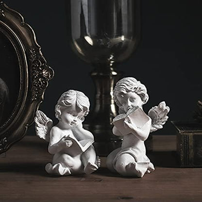 Asng Cherubs Angels Resin Garden Statue Figurine, Adorable Angel Sculpture Memorial Statue, Indoor Outdoor Home Garden Decoration (Reading Cherub)