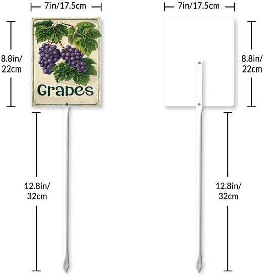 Uptell Vintage Aluminum Grapes Fruit Signs Yard Sign with Stake for Garden Fruit Garden Label Stakes Plant Markers for Outdoor Plants Waterproof 7x8.8 inch