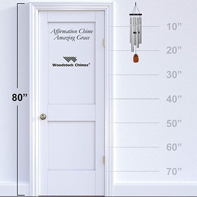 Woodstock Wind Chimes for Outside, Garden, Patio, Porch and Outdoor Decor (25") Affirmation Chime Amazing Grace Silver Wind Chimes (AFASB)