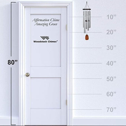 Woodstock Wind Chimes for Outside, Garden, Patio, Porch and Outdoor Decor (25") Affirmation Chime Amazing Grace Silver Wind Chimes (AFASB)