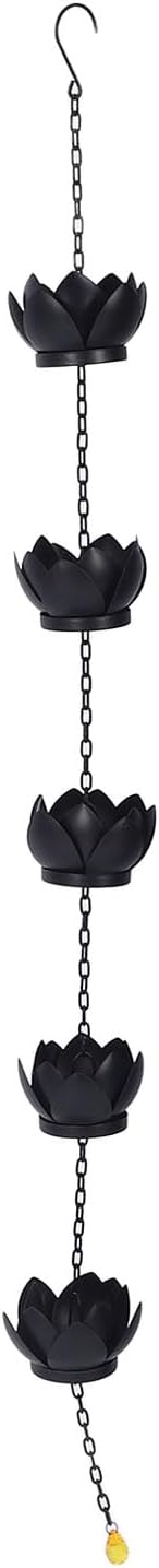 Pssopp Rain Catcher Garden Ornament, Metal Handmade Hanging Lotus Rain Chain for Gardens Porches Gazebos Decks
