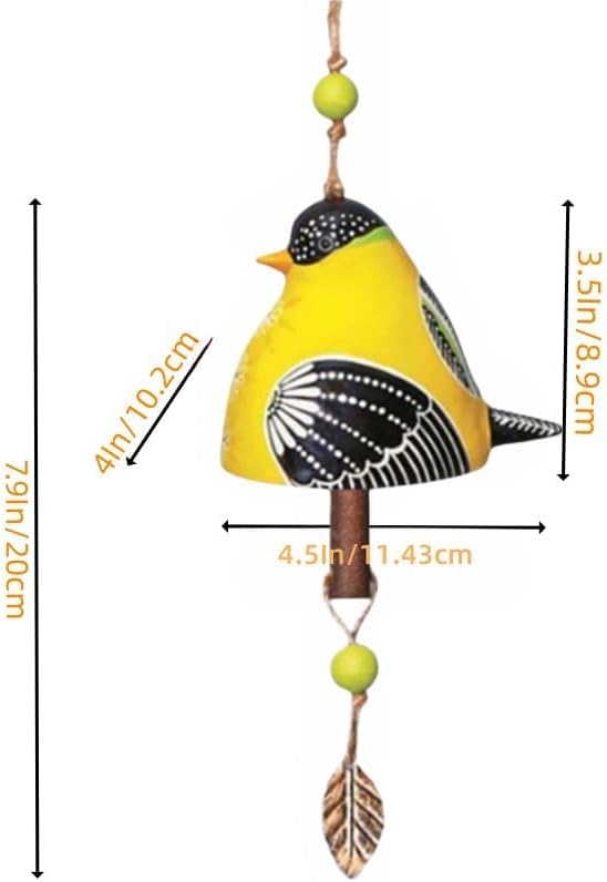 Wind Chimes for Outside – Handcrafted Small Wind Chime with Metal Leaf & Colorful Beads, Weather-Resistant Outdoor Hanging Decor for Garden, Patio, or Balcony (Single Bird-Yolk)