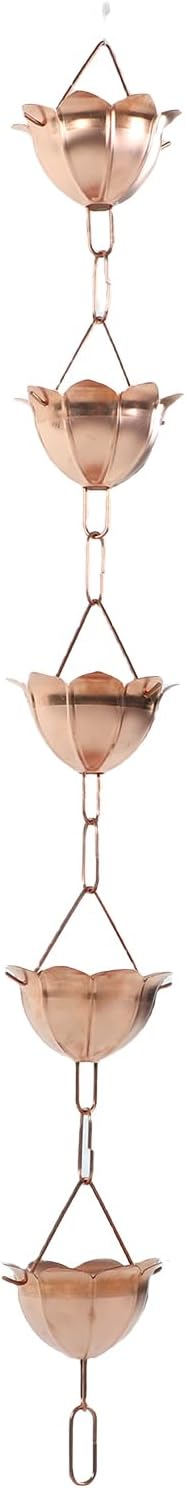 Zerodis Rain Chain Rain Chains Gutter with Wide Mouth Design Decorative Gutter Alternative for Roof Drainage Copper Water Catcher for Home Decor Chain 3.28ft Flower Cup Link