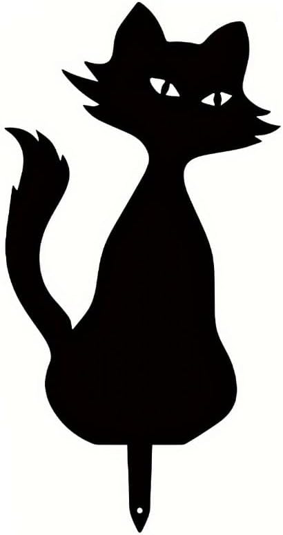 Metal Cat Garden Decor,Black Cat Silhouette Yard Lawn Outdoor Decorations,Weather Resistance Steel Cat Decor for Cat Lovers (D)