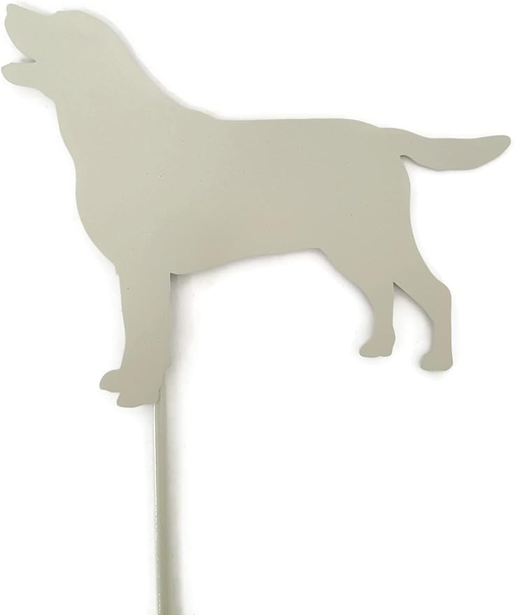 Pets and Farm Animals Metal Garden Landscape Stake (9" Wide Labrador Dog on Stake, Cream)