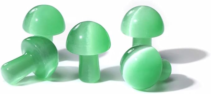 15PCS Green Cat Eye Natural Stones Mushroom Sculpture Decor Crystal for Home Crafts Flower Pot Gemstone Mini Mushroom Hand Making Yard Decoration
