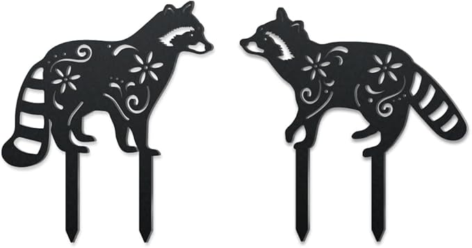 WADORN 2Pcs Raccoon Metal Decorative Garden Stakes, Black Raccoon Silhouette Metal Outdoor Statues Animals Garden Ornament Gifts Black Yard Art Decoration for Outdoor Backyard Patio Lawn Walkways