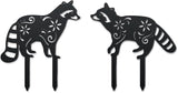 WADORN 2Pcs Raccoon Metal Decorative Garden Stakes, Black Raccoon Silhouette Metal Outdoor Statues Animals Garden Ornament Gifts Black Yard Art Decoration for Outdoor Backyard Patio Lawn Walkways