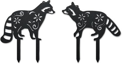 WADORN 2Pcs Raccoon Metal Decorative Garden Stakes, Black Raccoon Silhouette Metal Outdoor Statues Animals Garden Ornament Gifts Black Yard Art Decoration for Outdoor Backyard Patio Lawn Walkways