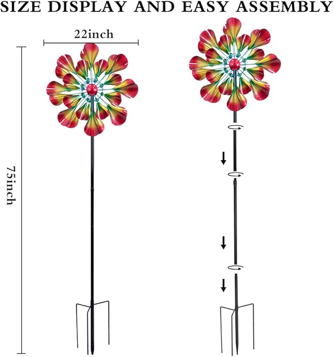360° Outdoor Wind Spinner 75" Height Large Two-Way Wind Sculpture with Metal Shake for Patio, Lawn, Garden & Yard Decor