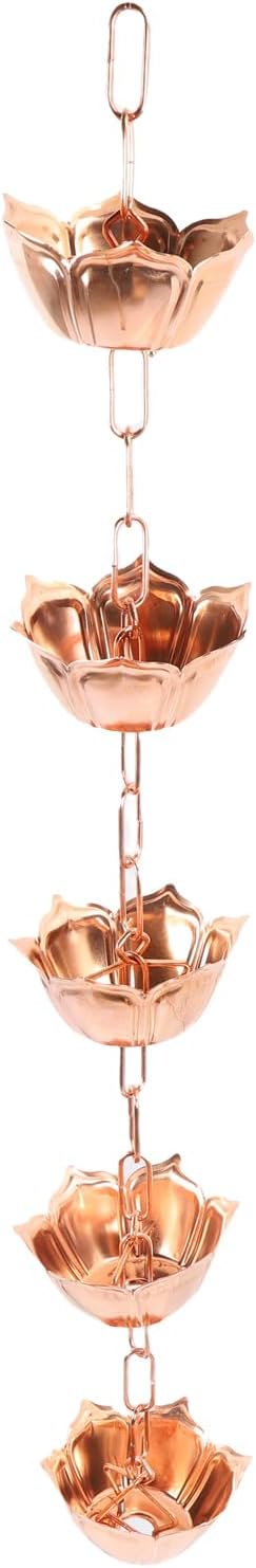 Naroote Copper Rain Chain, 3.28ft Decorative Rain Catcher Chain, Floral Design with Easy Installation, Ideal for Gutter Downspout Replacement & Weather Protection (Flower Shaped)
