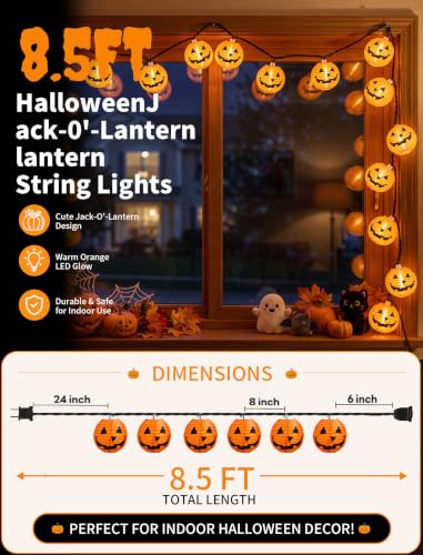 Pumpkin String Lights 8.5FT - 10 LED Halloween Lanterns