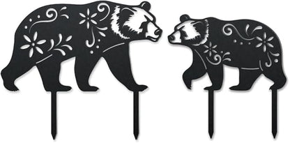 WADORN Bear Metal Outdoor Statues Silhouette, Funny Bear Metal Decorative Garden Stakes Bear Flower Silhouette Ornament Gift Funny Outdoor Decor for Garden Backyard Patio Lawn Walkways Outdoor