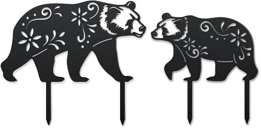 WADORN Bear Metal Outdoor Statues Silhouette, Funny Bear Metal Decorative Garden Stakes Bear Flower Silhouette Ornament Gift Funny Outdoor Decor for Garden Backyard Patio Lawn Walkways Outdoor