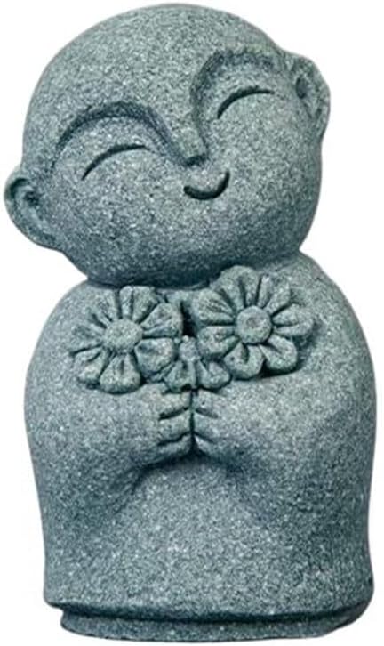 Mini Monk Buddha Statue Sandstone Statues Zen Monk Praying Statue Sculptures for Wealth Good Luck Feng Shui Decor Home Fish Tank Aquarium Garden (Style 12)