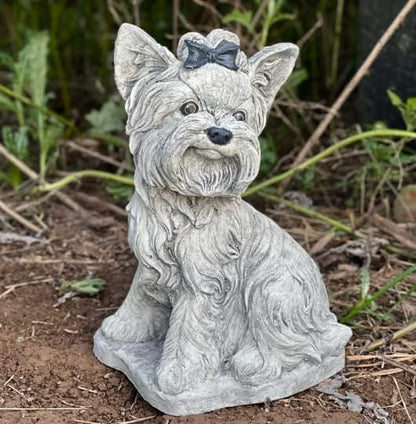 Yorkshire Terrier Statue Concrete Yorkie Figurine Black White Yorkie Sculpture Garden Animal Zen Garden Ornament